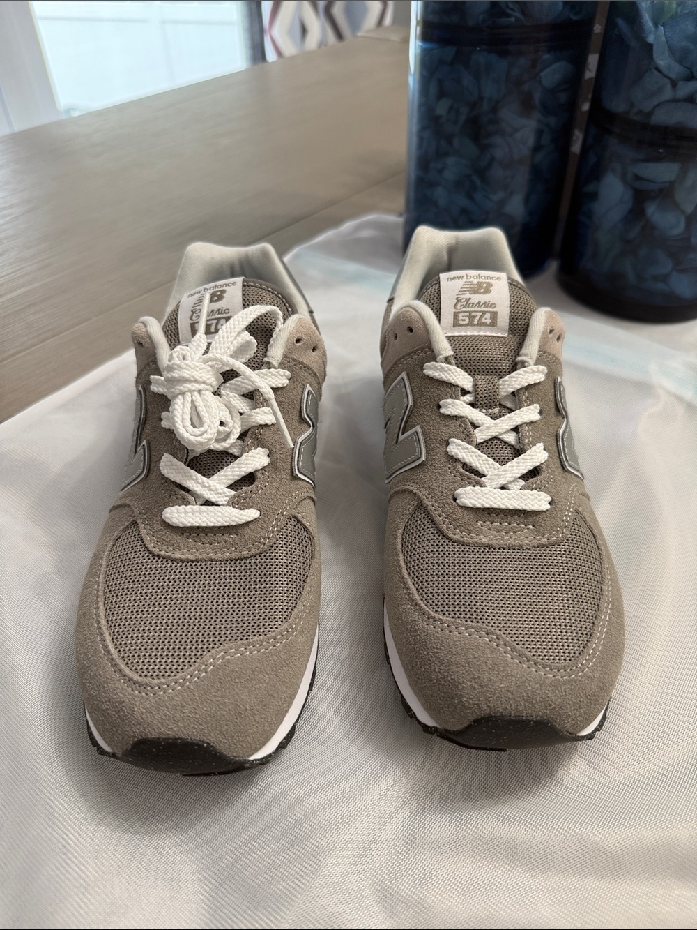 New Balance Men's 574 Sneakers in Gray with White Laces